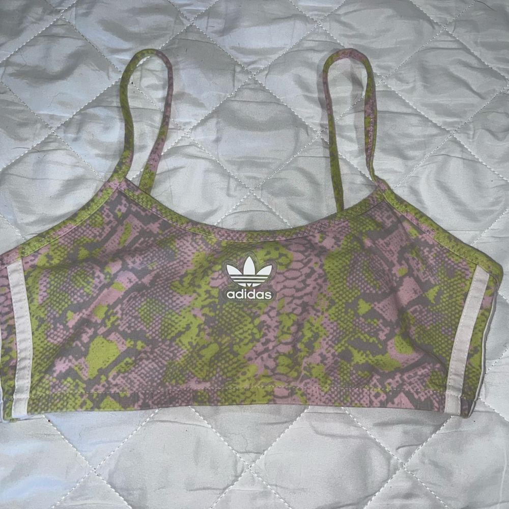 Adidas Pink and Green Patterned Sports Bra